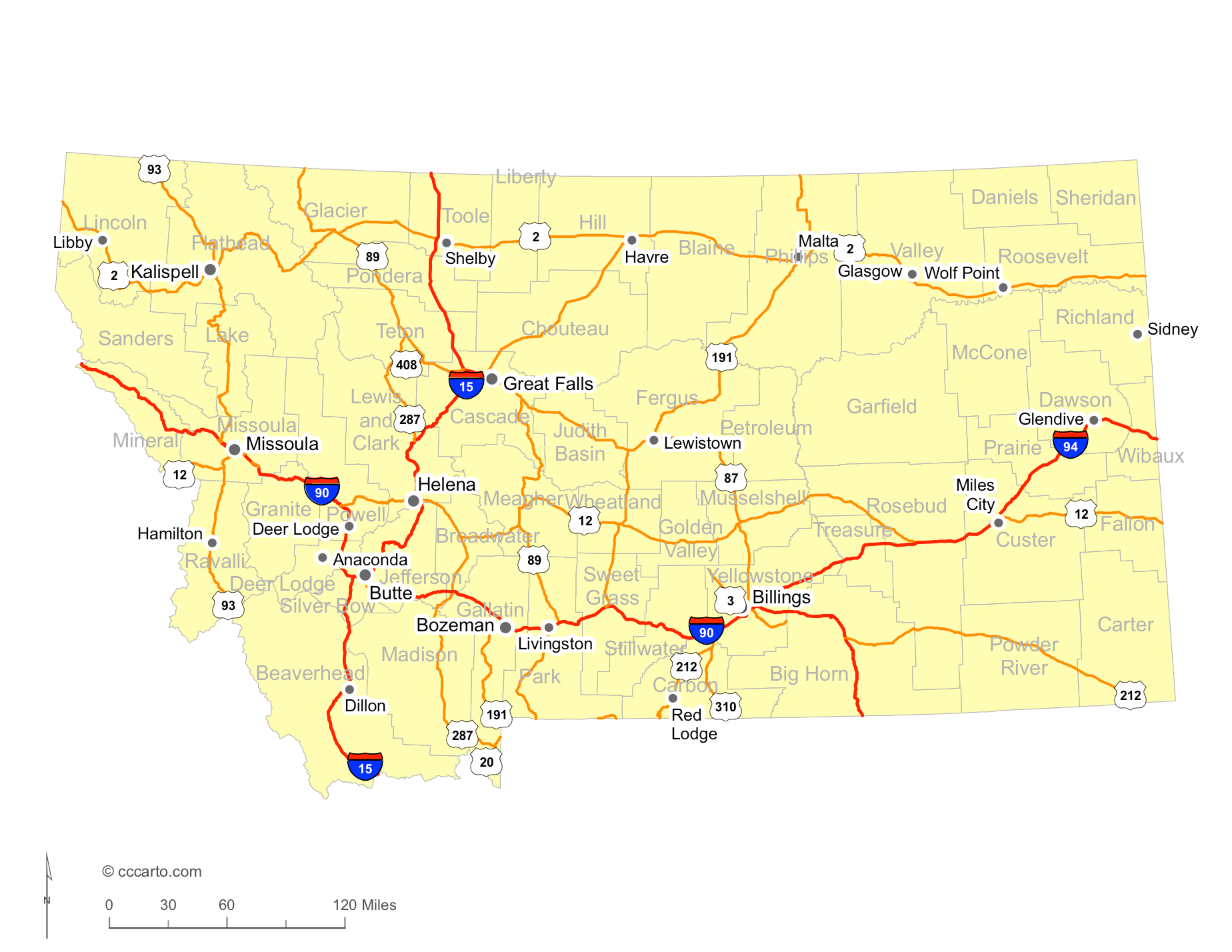 montana roads map